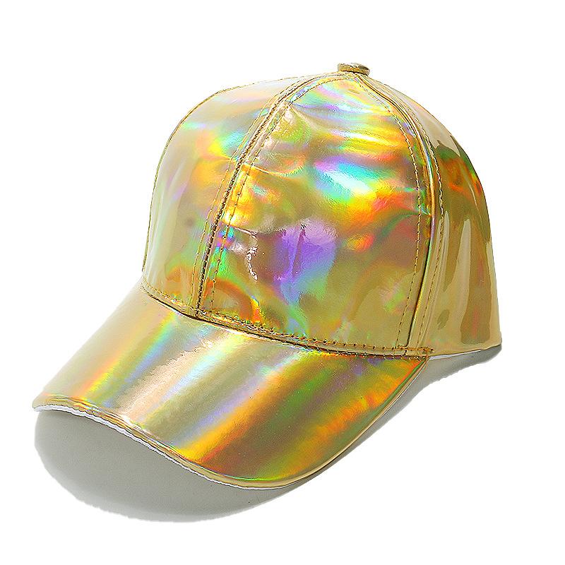 Women's European and American hip hop hats jazz dazzling PU leather peaked caps laser baseball caps