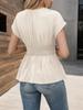 V-Neck Waist-Cinching Pleated Hem Raglan Sleeve T-Shirt for Women - Spring & Summer Collection