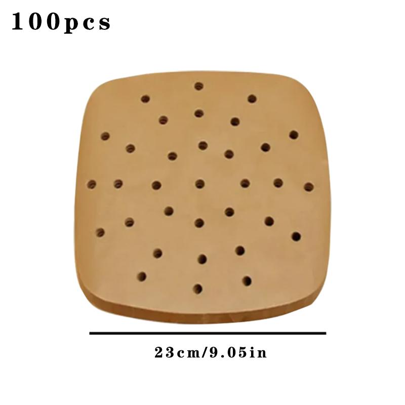 Papír do vzduchové fritézy 100PCS Jednorázové vložky do parníku Kuchyňské papíry na pečení Nepřilnavá napařovací podložka Papír pohlcující olej