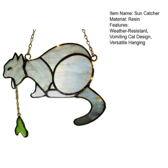 Vomiting Cat Sun Catcher for Windows Funny Vomiting Cat Sun Catcher Handmade Indoor Outdoor Hanging Decoration Gift for Cat Lovers