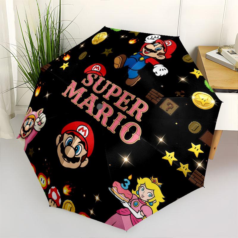 1 PC Automatic Folding Umbrella - Super Mario Pattern Portable Foldable Design With 8 Ribs Christmas Birthday Gifts