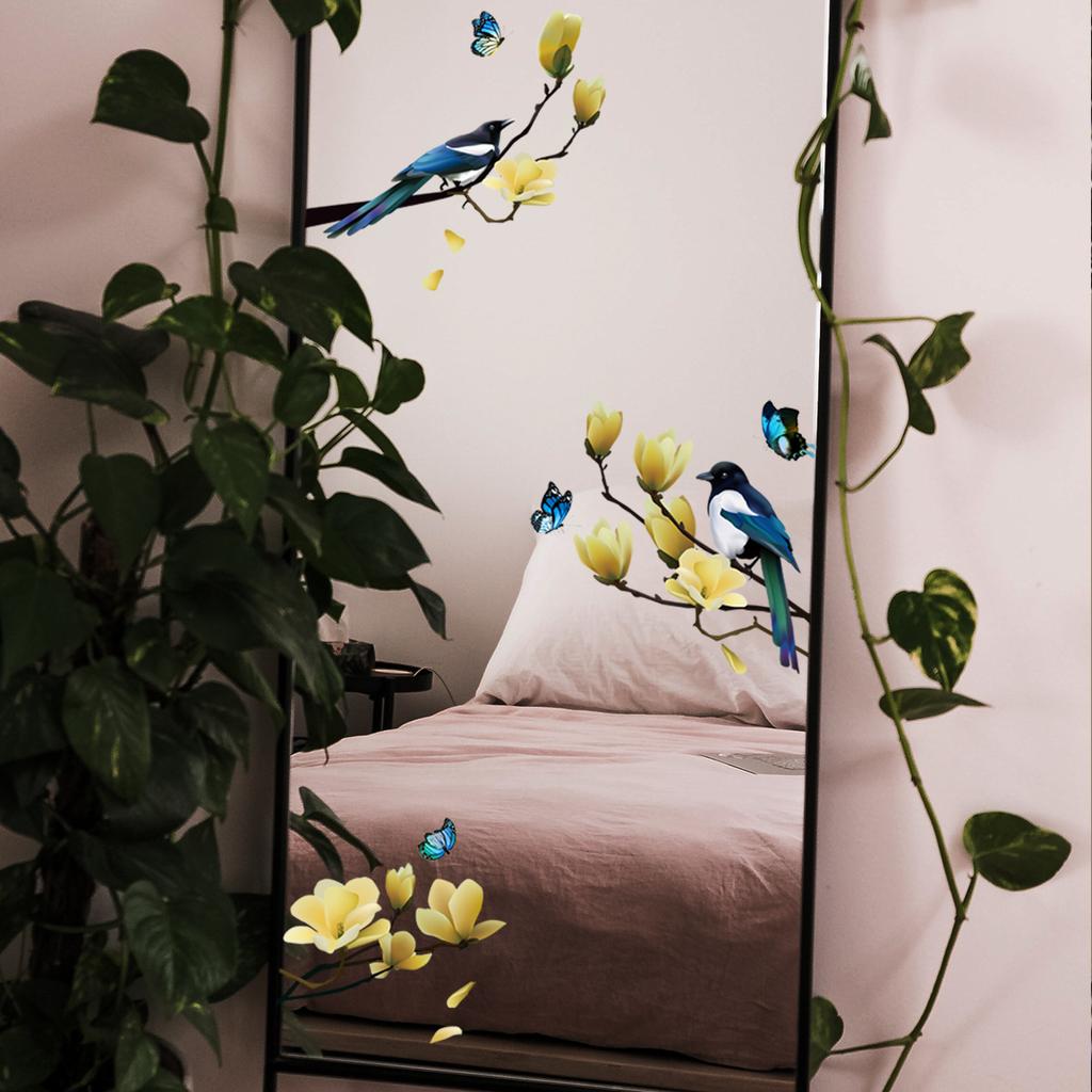Tree Branches, Flowers and Birds, Electrostatic Glass Stickers, Wall Stickers, Living Room Creative Decoration Stickers, Wall Stickers, Self-adhesive