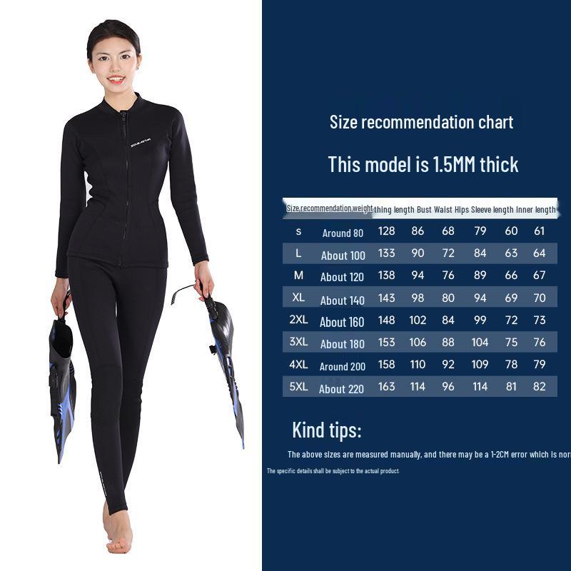 Women s 1.5MM & 2MM Long Sleeve Split Wetsuit, Sun Protection & Slimming Design for Surfing and Snorkeling. L