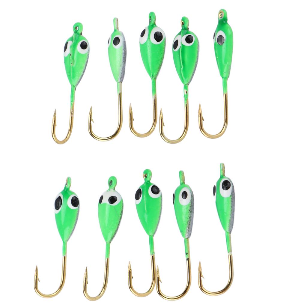 10Pcs Ice Fishing Jigs Barbed Winter Jigging Lures Mini Hook Accessories Green Tadpole Shape