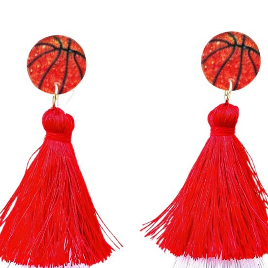 1 Pair Drop Earrings Sports-Themed Baseball Football Basketball Style Lightweight Soft Layered Tassels Red White Green Earrings Cheer Accessories