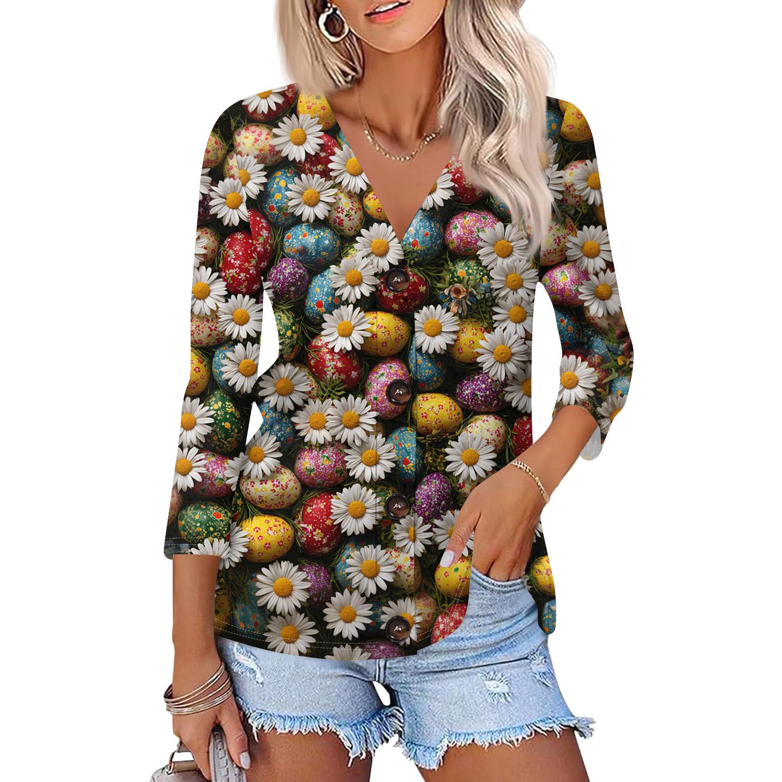 Женская модная повседневная рубашка с принтом на пуговицах, топ с рукавом 3/4 L