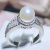 Stamp Vintage Elegant Freshwater Pearl Ring Ladies Wedding Proposal Jewelry Luxury White Zircon Jewelry Gift