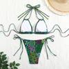 Women's Bikini Suit New Summer Sexy Floral Double Spaghetti Straps Two Piece Swimming Set Ladies Bathing Suit