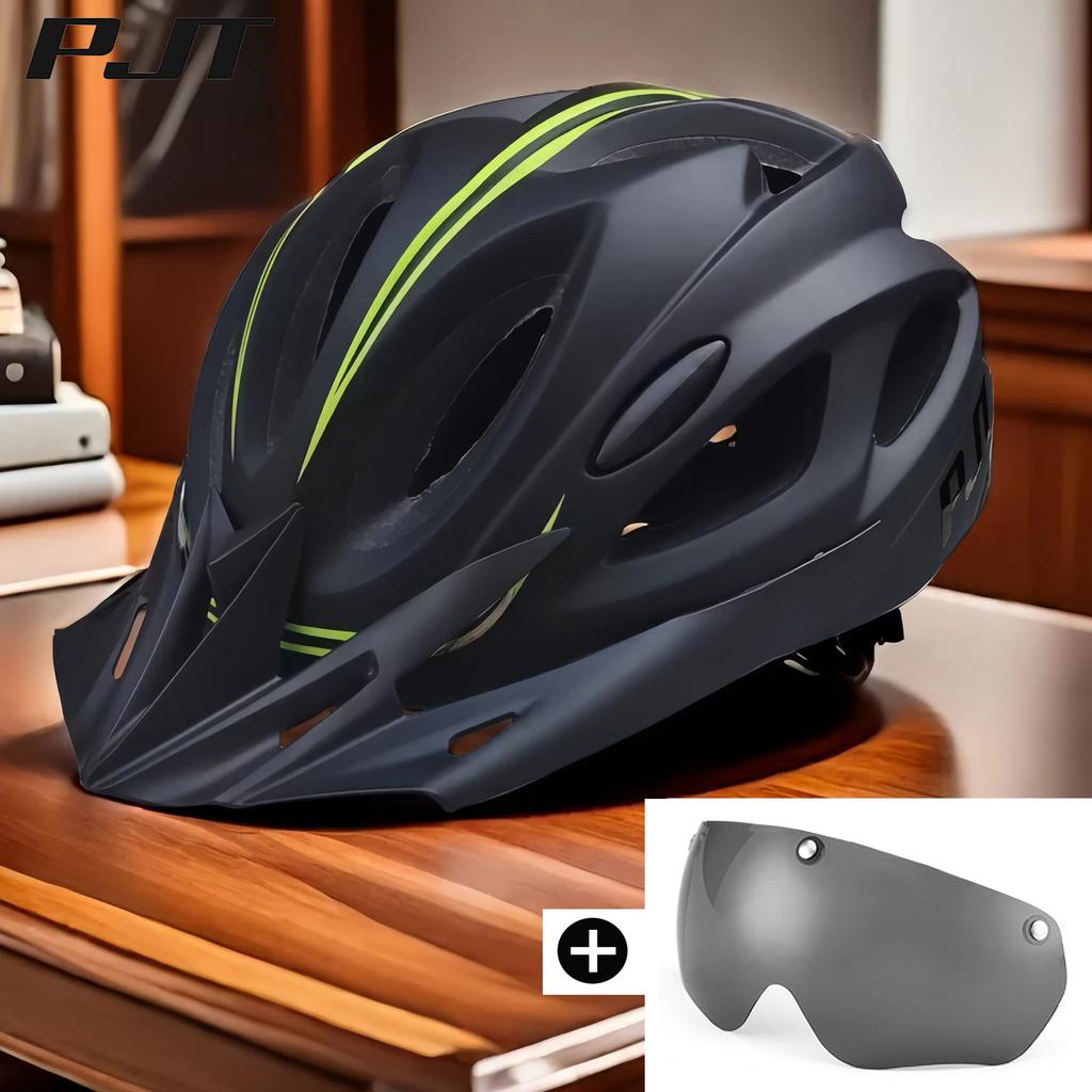 Matt Color 4 In 1 Bike Helmet With Sun Goggle & Sun Visor Rechargeable Adult Bicycle Helmet Sunglasses Road MTB Cycling Helmet