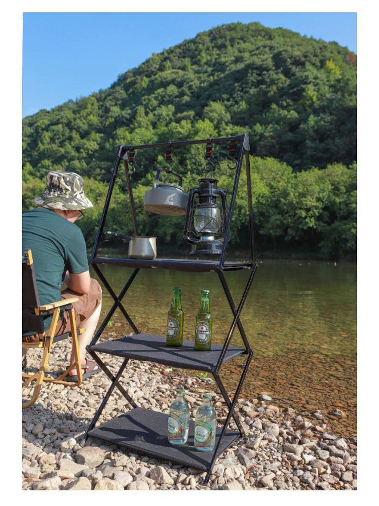 Portable Aluminum Multi-Layer Folding Storage and Drying Rack for Camping