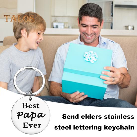 Stainless Steel Keychain Dad from Son Best Dad Ever Keychain Gift Double Sided Letter Print Keyring Valentine Day Heartwarming Gift