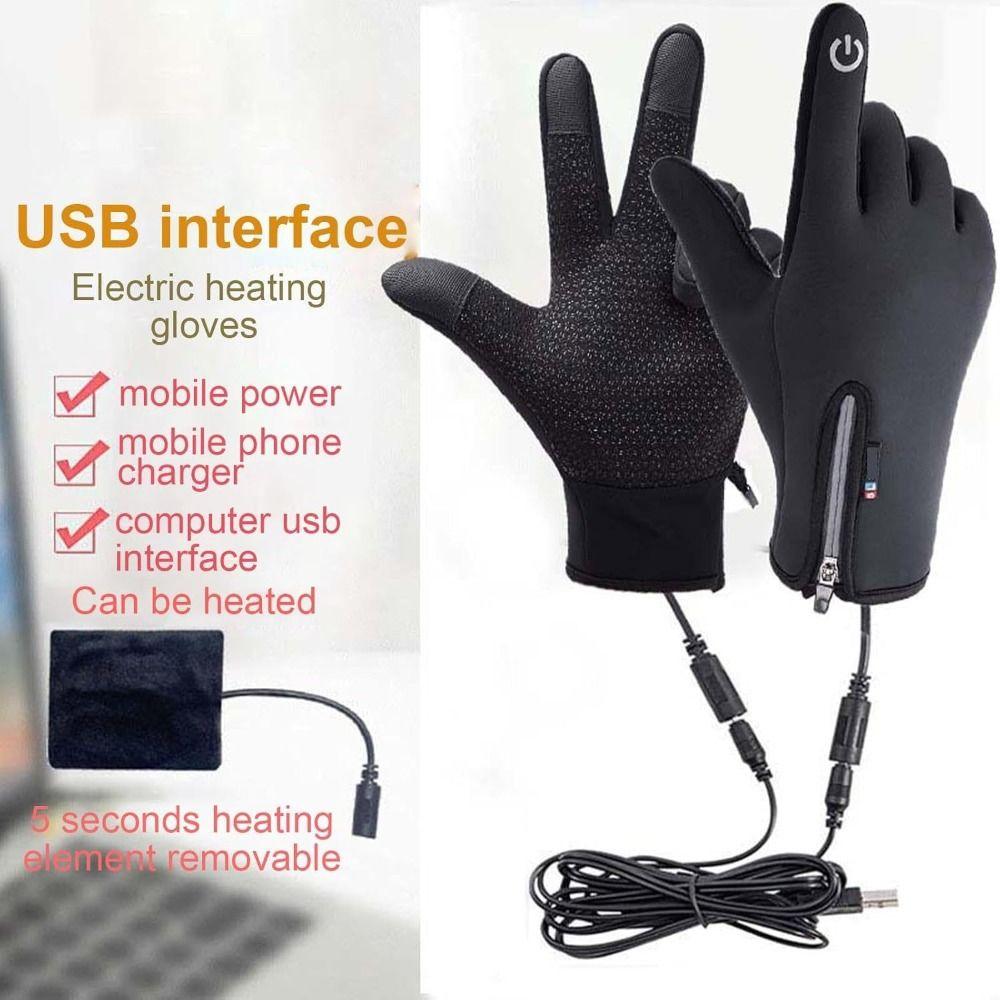 Reusable USB Heated Gloves Polyester Touchscreen Gloves Durable Rechargeable Gloves  for Winter