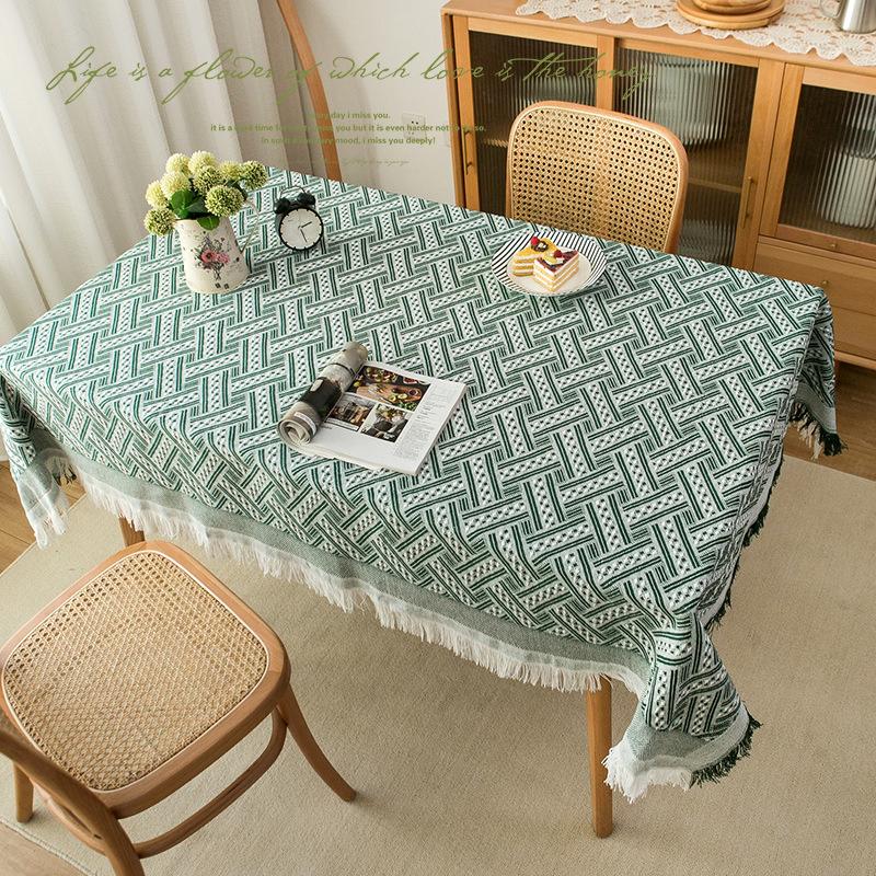 French Linen Cotton Solid Color Lace Tablecloth, High-end Rectangular Table Cover for Dining Table and Coffee Table