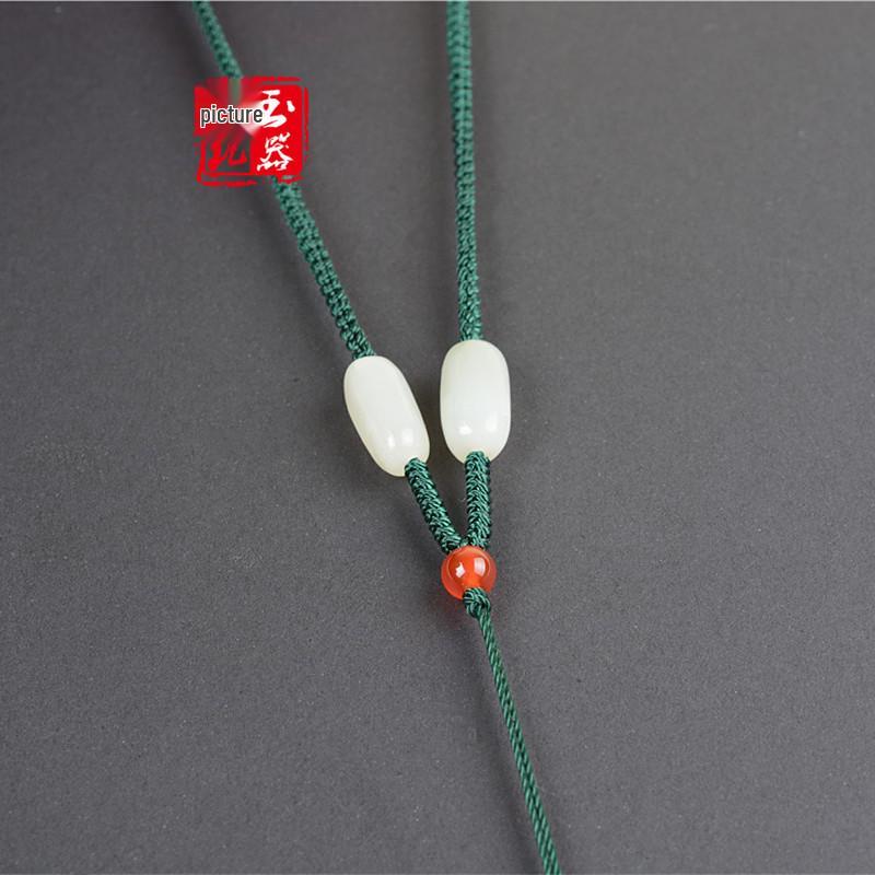 Handwoven Jade Pendant Necklace with Hetian Jade Bead