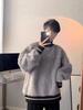 Unisex svetr v americkém stylu s patchworkem z umělého norka, vysoký límec - Ležérní, Módní, Dlouhý rukáv, pro podzim a zimu