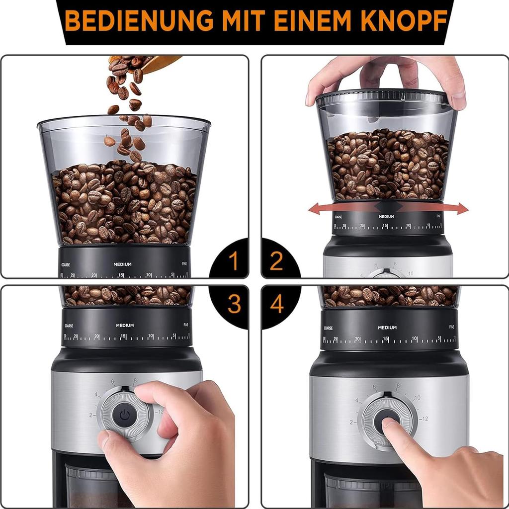 All-in-one Electric Conical Coffee Grinder For Home Fully Automatic Multi-Functional Featuring 30 Adjustable Grinding Settings