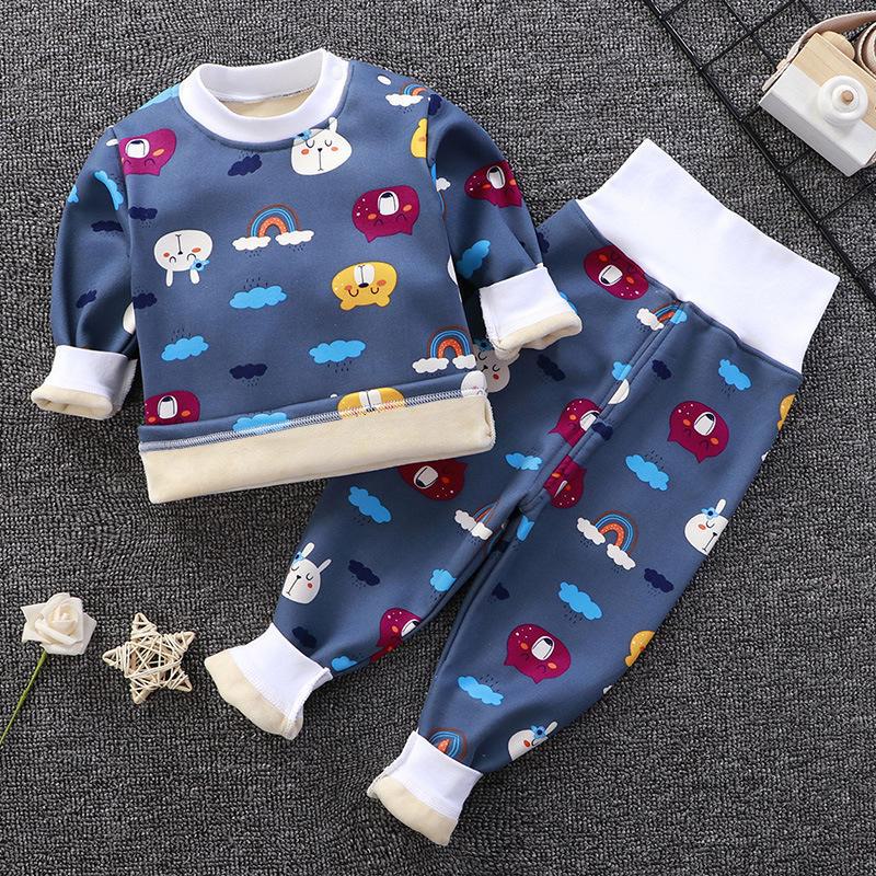 Baby-Unterwäscheset aus Samt mit hoher Taille: Jungen & Mädchen Pyjamas mit Bauchschutz für Herbst-Winter
