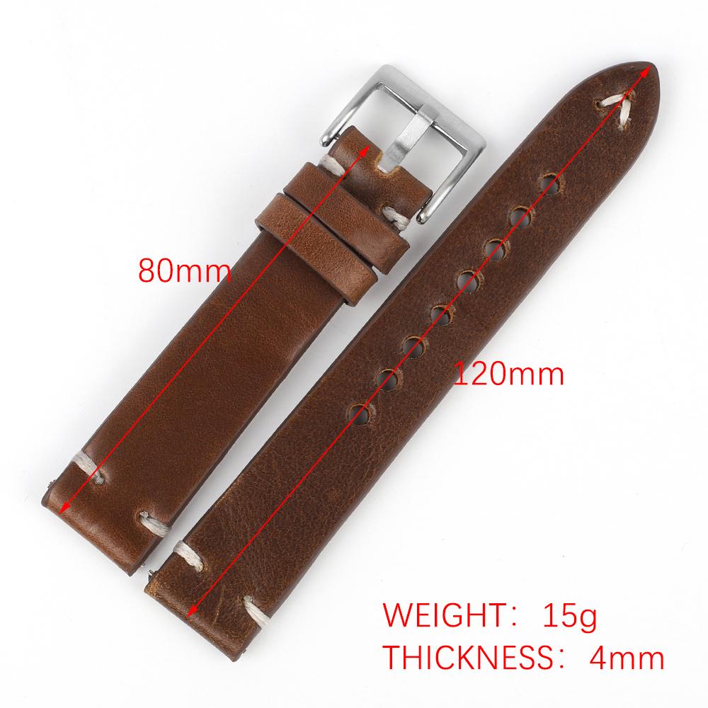 Vintage Genuine Leather Watch Band 19mm 20mm 22mm 24mm Brown Coffee Handmade Stitching Cowhide Strap Bracelet Watch Accessories