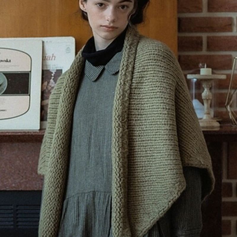 

ho`me [Alpaca]Wool Alpaca Triangle Shawl Muffler -4color deepbrown