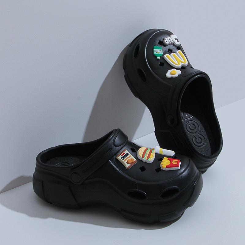 Women's high-heeled hole shoes, new summer models, thick-soled and breathable outer wear, two muffin and non-slip beach cool slippers.