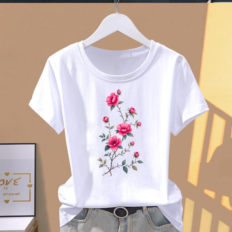 (Asian Size) Short Sleeve T-shirts Women's Top T Clothing Print butterfly style 90s Fashion Female Casual O-neck Graphic Tee