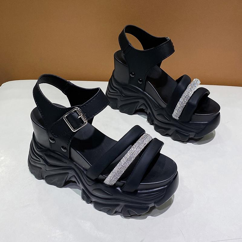 Fashion Women Thick Bottom Gladiator Sandals Summer Chunky Bling Sneakers Fashion High Platform Slippers 10CM Wedge Heel Beach Sandalias