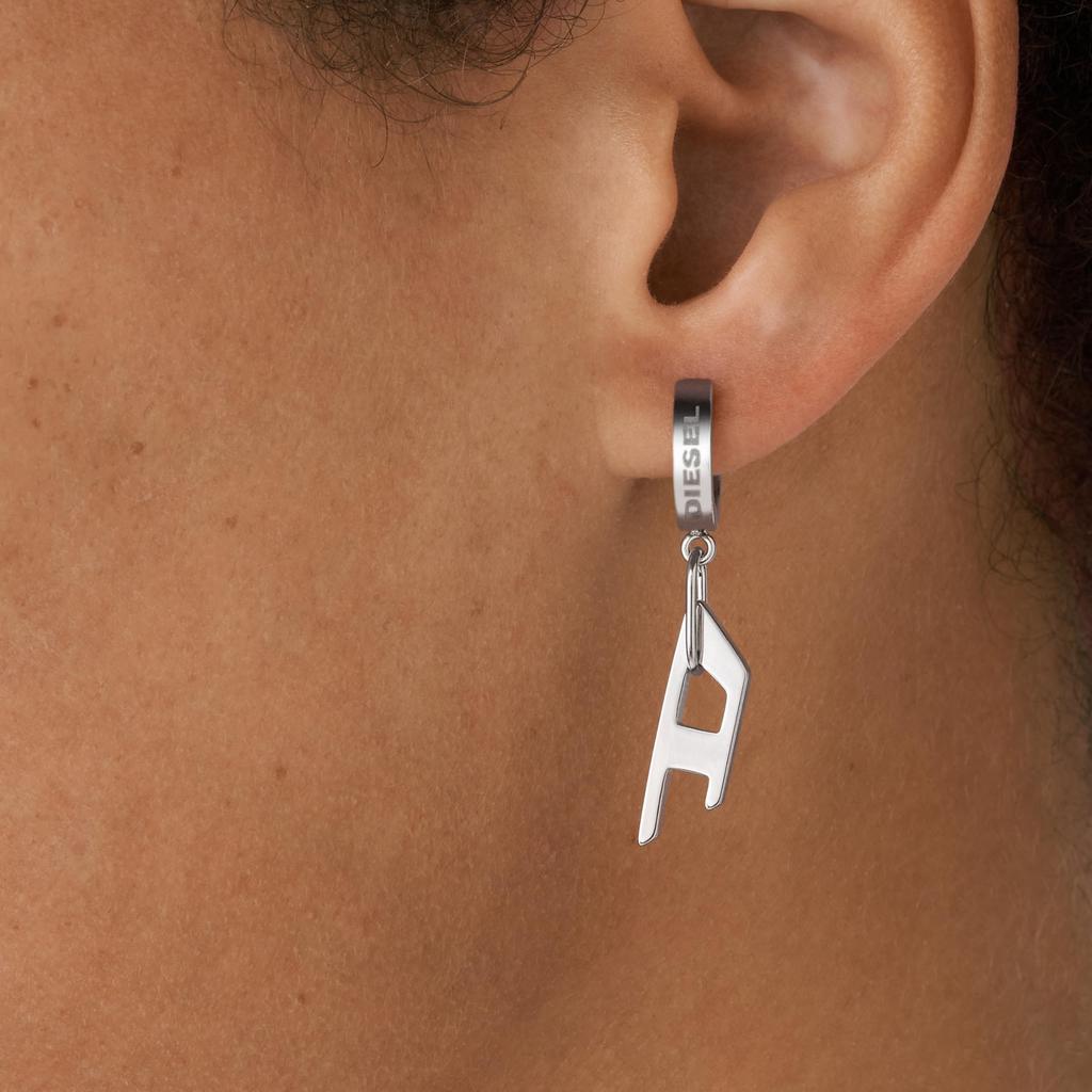 Diesel Ohrringe für Männer Stahl 38mm Silber Edelstahl-Ohrringe Edelstahl Kein Schmuck DX1336040, Stahl,