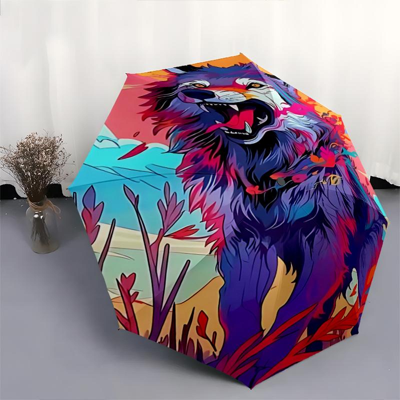 1pc Colorful Wolf Print Umbrella Automatic Opening/Closing, Foldable Design, Outdoor Use, Festival Gift for Fans & Travelers.R025