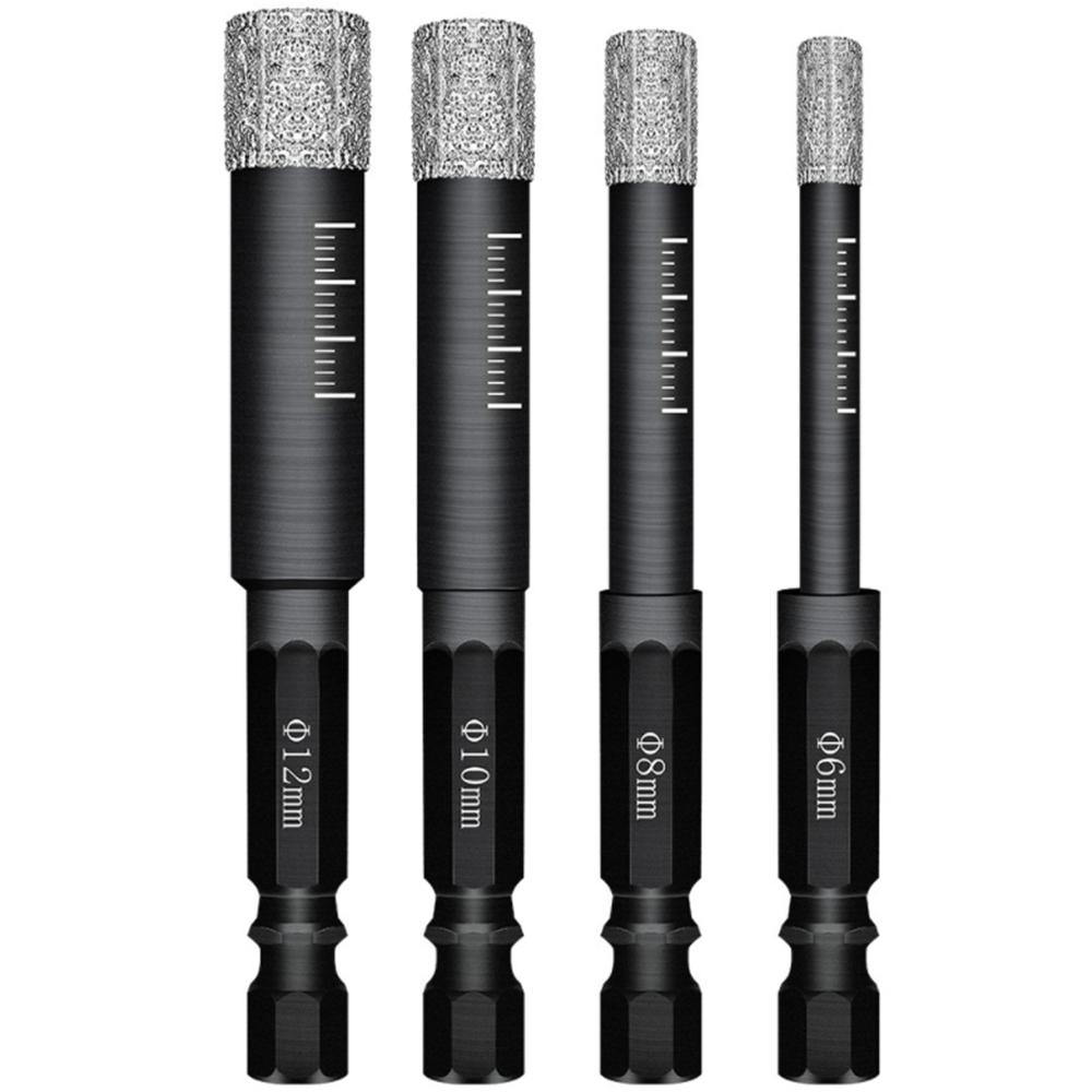 6/8/10/12mm Dry Diamond Drill Bits Set Vacuum Brazed Core Drill Bit Kit Quick Change Hex Shank for Porcelain Granite Tile Marble