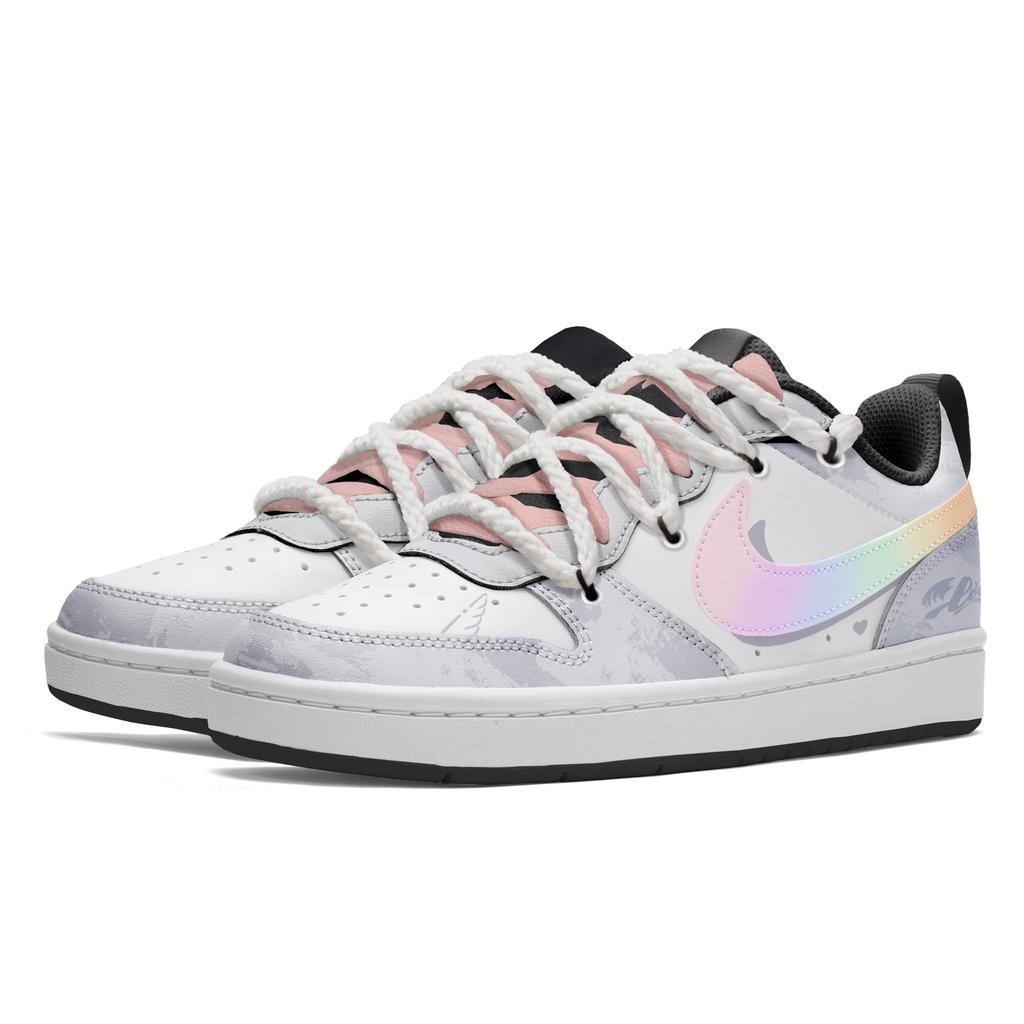 Nike Court Borough Freedom Panda, Rainbow Unicorn Slip Resistant Abrasion Resistant Low top Kids' Skateboarding Shoes BQ5448-115 (Team202-)