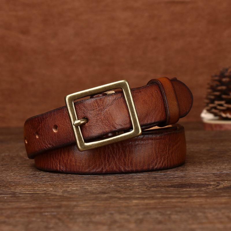 Belt Women's First Layer Cowhide Pin Buckle Retro Square Copper Buckle Versatile Casual Decorative Belt
