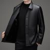 Men's Mid-Length Fleece-Lined Leather Jacket with Turn-Down Collar, Plus Size, Casual Coat