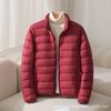 Women's Lightweight Puffer Jacket Stand Collar Zipper Long Sleeve Quilted Short Down Coat Solid Color