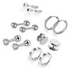 6 Pairs Stud Earring Set Stainless Steel Zircon Pierced Jewelry Unisex Ear Accessories