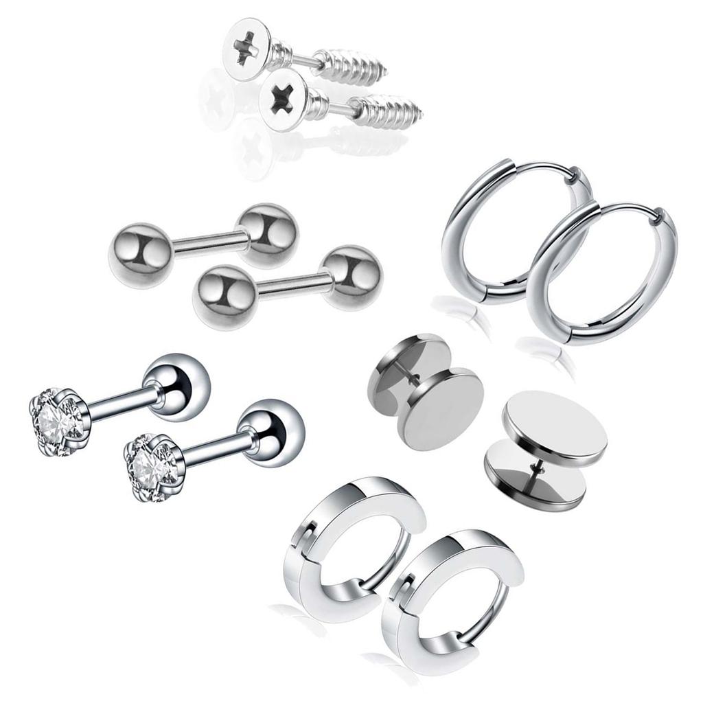 6 Pairs Stud Earring Set Stainless Steel Zircon Pierced Jewelry Unisex Ear Accessories