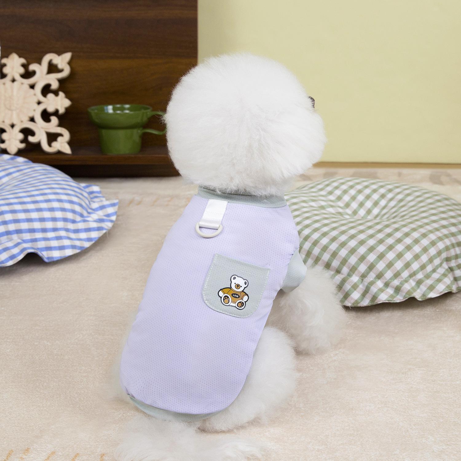 

Spring and summer new dog clothes macaron pocket bear T-shirt thin teddy bear small dog clothes XXL (recommended weight 12-9kg)