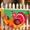 Blue White Pumpkin Decor Fall Bunting Fan Flag for Outside, 1.5 X 3ft Turkey Maple Festive Porch Accents Leaf Pattern Hanging Banner, Thanksgiving