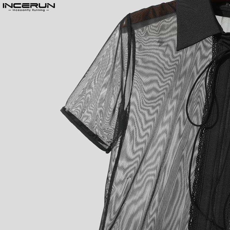 INCERUN Men Sleeveless Stitching Mesh Sheer Transparent Jumpsuits Underwear 