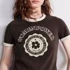 TOYOUTH Women T-shirt 2026 Summer New Cool Feeling Lyocell Cotton American Retro Letter Flower Slim Fit Top