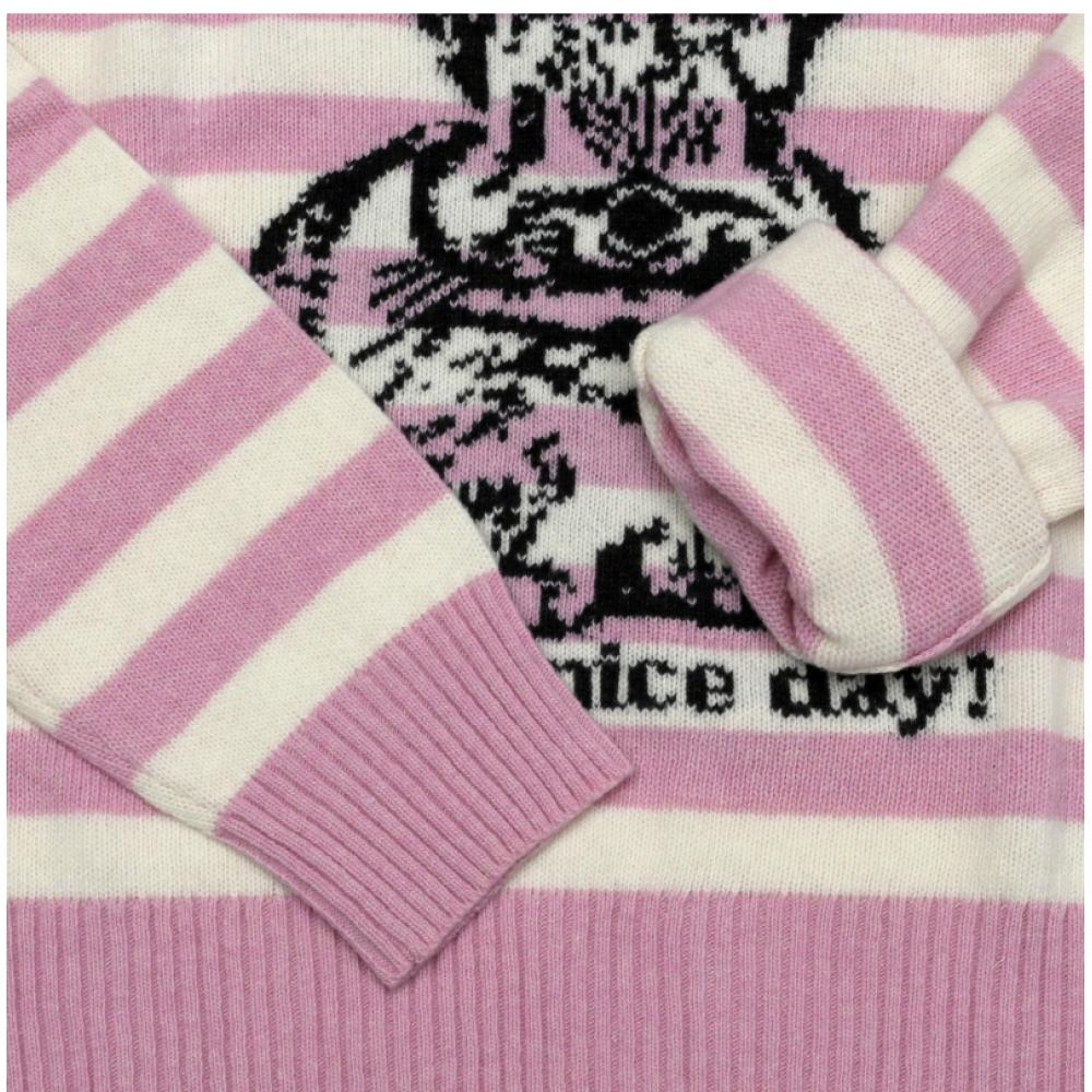 Ganni Damen Strickpullover Bunny Grafik Logo Wollmischung Streifen K2426 065