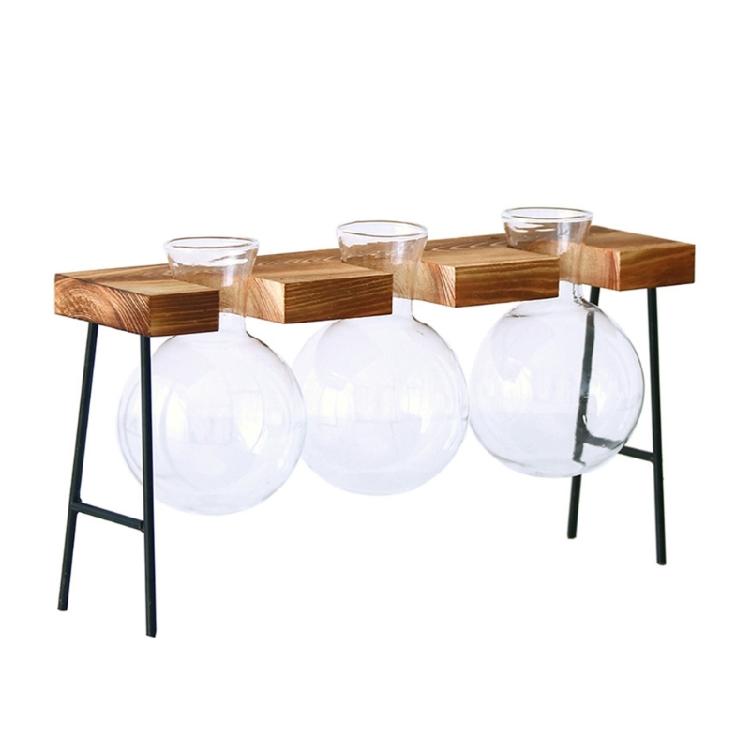 Clear Glass Planter Bulb Vase Flower Hydroponics Plant Terrariums Wooden Tray