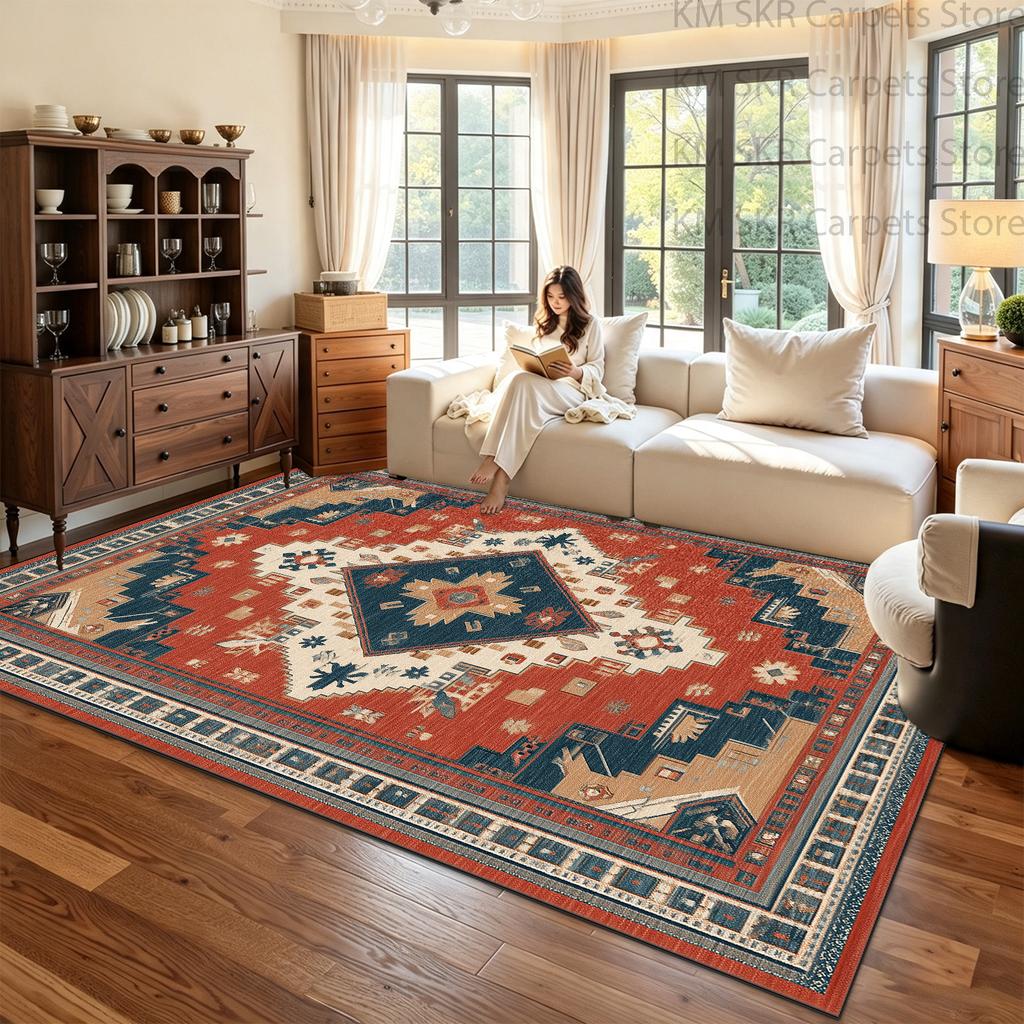 Persian Classic Retro Style Parlor Red Carpet Big Size Antiskid Washable Dining Room Seat Mat Soft Fluffy Bedroom Decoration Rug