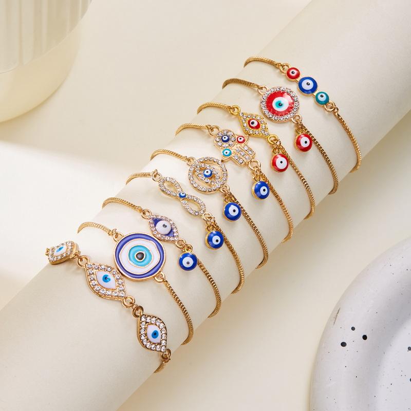 Classic Turkish Blue Evil Eyes Bracelet for Women Men Shining Rhinestone Palm Push Pull Adjustable Bracelet Lucky Jewelry Gift