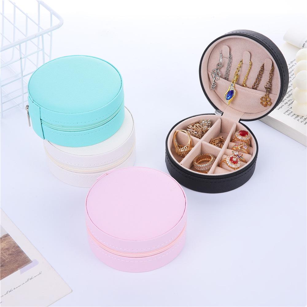 Compact Round Travel Jewelry Box for Earrings, Rings, and Necklaces