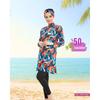 Blue Set Muslim Women Decent Branches Floral Print Seaside Swimwear Full Coverage Swimsuit Beachwear Burkini Swimsuit Set (Without Hijab)