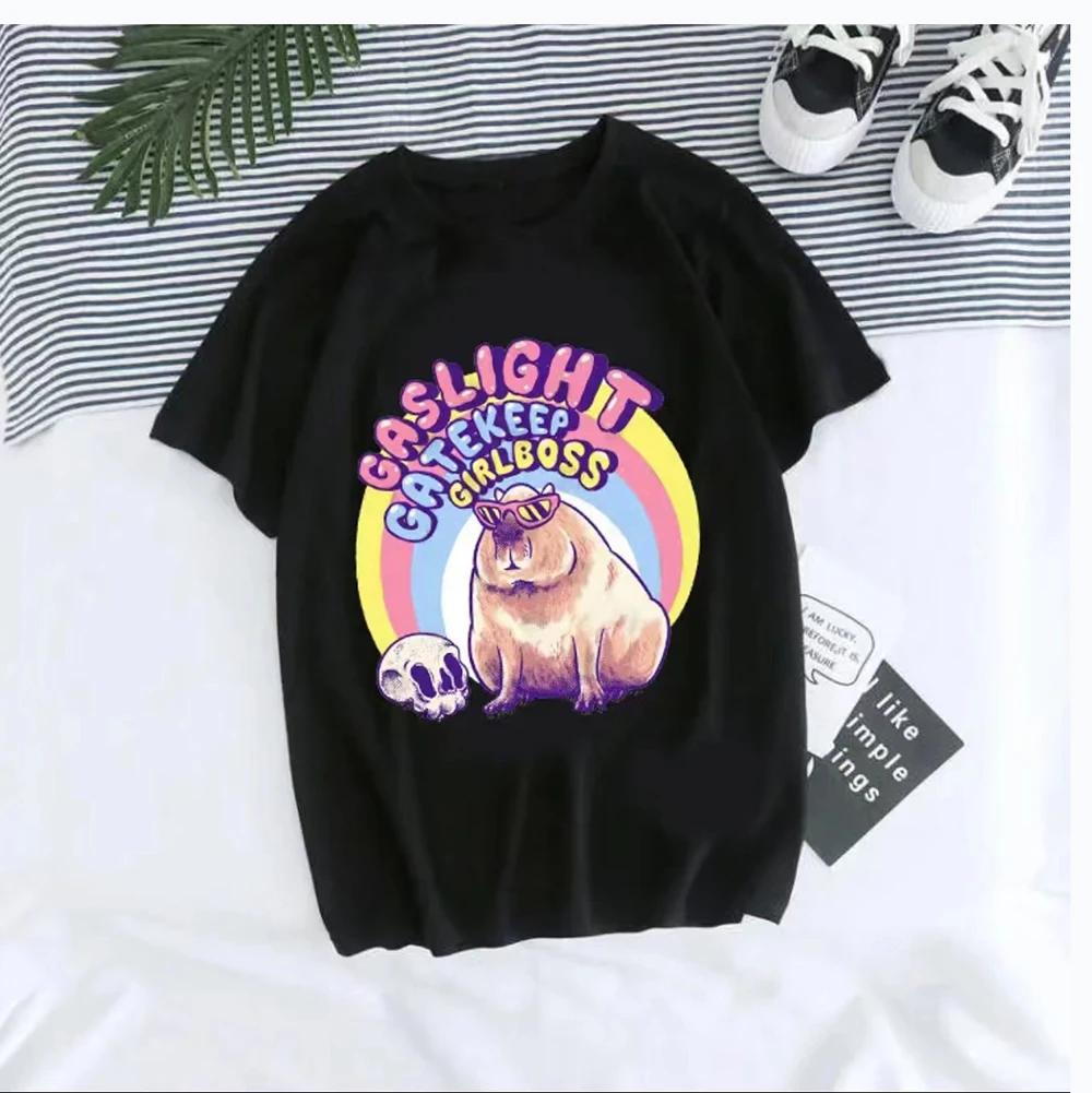 

Летняя футболка с милым принтом КАПИБАРЫ, графическая футболка с цветком, милая женская модная повседневная одежда, футболка с коротким рукавом XXXXXL чёрный