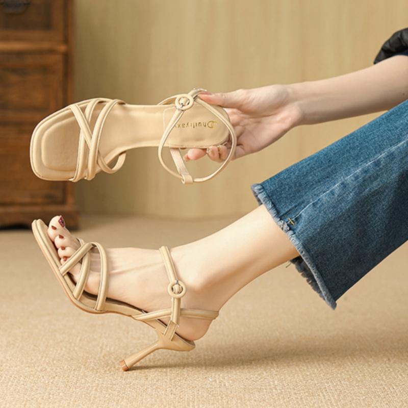 

Fashion Women Sandals New Summer Solid Color Elegant High-heels Women Shoes Square Head Heel Back Empty Shoes Fashion Comfy Sandals 34 хаки