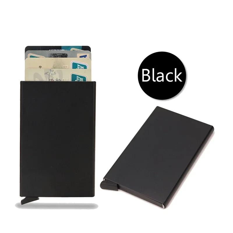 Portafoglio RFID Smart, porta carte, sottile, in metallo, per uomo e donna, con apertura a scomparsa, minimalista, piccolo, nero, per uomo.