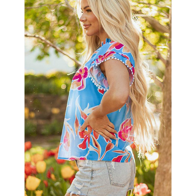 American Shiying Flower V-neck Short Sleeve T-shirt Women 2025 Summer New Thin Loose Frill Pullover