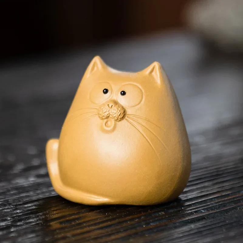 Purple Sand Tea Pet Cat Decoration Tea Set and Tea Set Accessories Chinese Handmade Mini Table Decoration